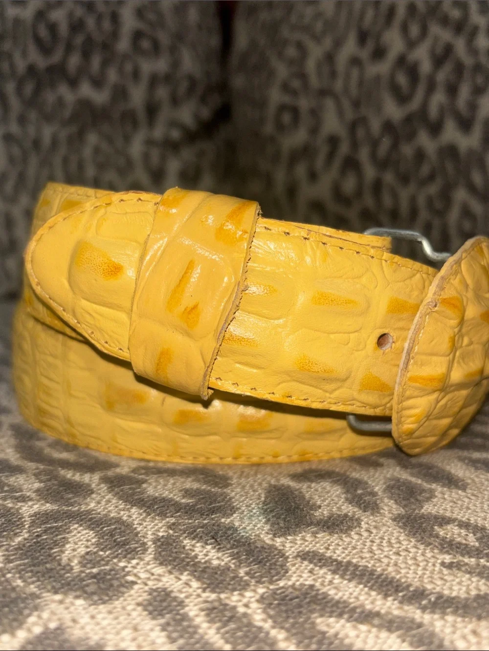 Crocodile alligator leather belt textured western cowboy reptile buckle 34